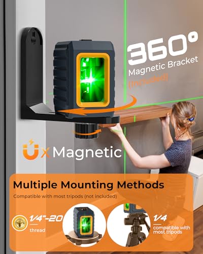 CIGMAN Green Laser Level with Auto Leveling and Manual Mode, 30M Pulse Mode, 4 Brightness Levels, High Accuracy ±0.3mm/1M, Includes AA Batteries and Stand