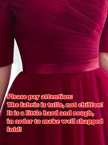 Beauty-Emily Evening Dresses Tulle Long Bridesmaid Dress for Wedding Party Formal Prom Gown Color Burgundy, Size US10 - Thumbnail 3