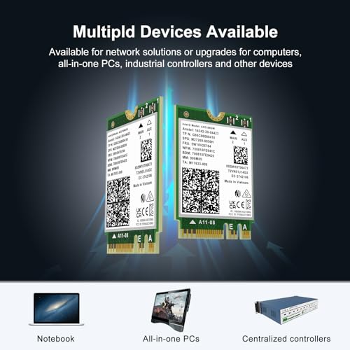 Placa sem fio WiFi 6E Intel AX210NGW, Bluetooth 5.3 Tri-Band 5400Mbps M.2/NGFF para PC Laptop AX210 placa de rede compatível com Windows 10/11 (64 bits)
