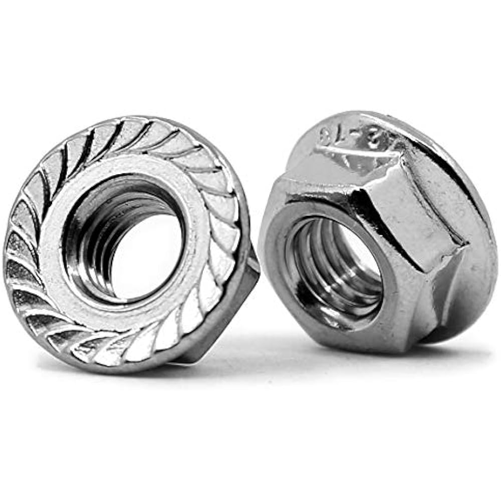 M10 Serrated Flange Hex Lock Nuts, Stainless Steel 304, Bright Finish