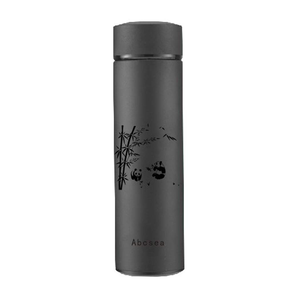 Abcsea 1 Piece Panda Vacuum Mug, Travel Mugs for Hot or Cold Drinks Leakproof, Thermo Cup for Coffee and Tea, Stainless Steel Water Bottle, Vacuum Insulated Flask, Screen Printing Black