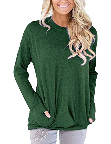 Hisweet Women's Casual Tunic Shirt Long Sleeve Tops Loose Comfy Sweatshirt Green XXL