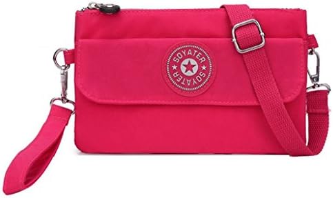 Kecartu Women's Small Water-resistant Nylon Crossbody Messenger Bag Dual Layers Wristlet Clutch Purse Hot Pink