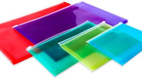 STEMSFX Zipper Transparent Poly Envelope Folder, Pack of 12 Assorted Colors (13" X 10" X 1.8", A4 Project Letter Size Pack of 12)
