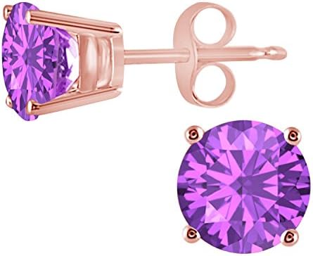 Womens Fashion Jewelry14K Gold Rhodium Plated Alloy White/Yellow/Rose/Black Alloy 1.00CW Highest Quality Created Amethyst Round Stud Earrings