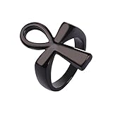 Black Gun Plated Cross Ankh Ring, Size 10