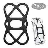 Sinjimoru Elastic Band Holder for Portable Charger, Rubber Band Phone Holder for Power Bank on Smartphone, Phone Lock Holder Strap for Bike Mount Silicone Band Holder, Black, 1set 3pc