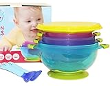 Spill Proof and Stay Put Suction Baby Bowl Set of 3 Sizes and Colors with Lids Which are Perfect for Both Babies and Toddlers and Are Stackable and Easy to Store, BPA Free and FDA Approved