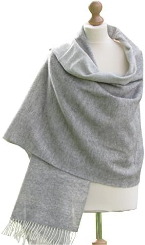 100% Pure Irish Lambswool Pashmina Shawl Wrap 29” x 86” (Grey with Reversible White)