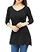 Allegra K Woman V Neck Long Sleeves Pockets Side Split Tunic Top S Black