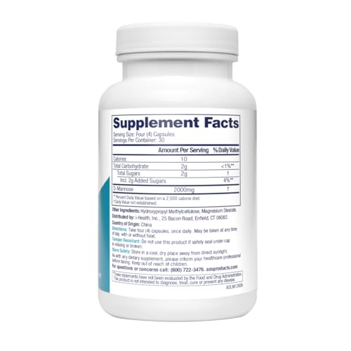AZO D MANNOSE URINARY TRACT HEALTH, CLEANSE, FLUSH & PROTECT THE URINARY TRACT, NO.1 PHARMACIST RECOMMENDED BRAND, CLINICAL STRENGTH, NON-GMO, 120 COUNT