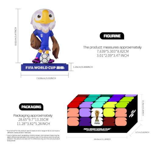Sanyetral para la Copa Mundial de la FIFA 2026 - Set de figuritas oficiales con licencia de la mascota con caja de exhibición (Clutch, Maple y Zayu), figura modelo de mercancía oficial para