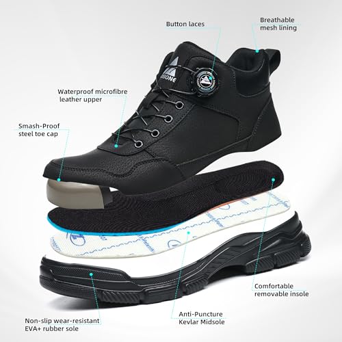 Safety Boots for Men Women Waterproof Work Boots Lightweight Safety Shoes Non-Slip Safety Footwear with Steel Toe Slippers Work Swivel Buckle