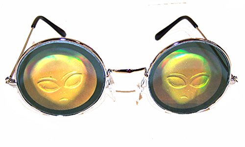 1 Pair of Round Alien Head Hologram Glasses - Aliens 3d Novelty Unisex Novelty Sunglasses