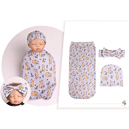 DREAMVAN Newborn Baby Toddler Swaddle Wrap Sleeping Bag Cap Headband Set Gifts Blankets & Swaddling
