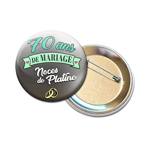 Badge Rond A Epingle 5 6 Centimetres 70 Ans De Mariage Noces De