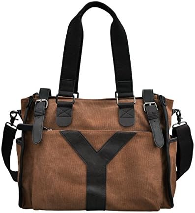 DGY Campus Leather and Canvas Crossbody Shoulder Bag Handbag Fashionable Messenger Bag for Men G00205 (Brown )