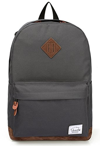 Vaschy School Backpack for College Students Casual Daypack with Padded 14 inch Laptop Compartment Dark Gray