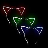 Fun Central BC961, 12 Pcs Assorted LED Cat Ears Headband, Light Up Headwear, Glowing Ear Headbands, Kitty Cat Ears for Rave and Night Party