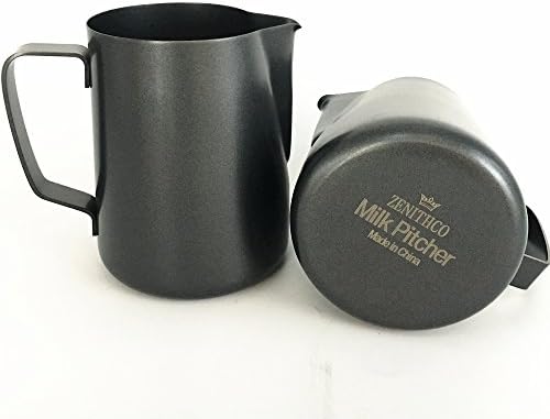 Wingkin Easy Cleaning Milk Pitcher Teflon Black, Barista Milk Frothing Jug Containers for Coffee Cappuccino Latte, 3szie option (600ml,20oz)