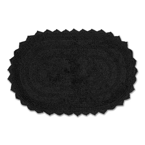 DII Crochet Collection Reversible Bath Mat, Small Oval, 17x24, Black