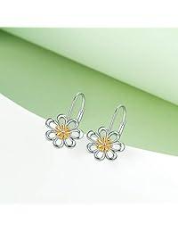 Pendientes de flor de loto, pendientes colgantes de girasol, pendientes colgantes de rosas, pendientes de margarita para mujeres y niñas de plata de ley 925 con diseño de filigrana