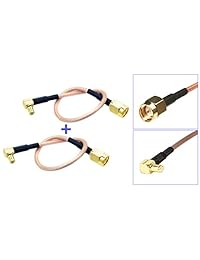 Pack de 2 RF RG316 Pigtail Low Loss Cable de antena coaxial SMA macho a MCX macho ángulo recto Conector 6" (15 cm)