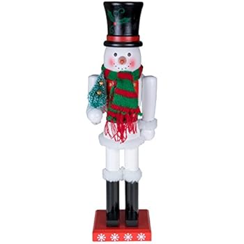 Clever Creations Snowman Nutcracker Black Top Hat and Red & Green Scarf with Miniature Christmas Tree | Collectible Wooden Holiday Nutcracker | Festive Holiday Decor | 100% Wood | 15