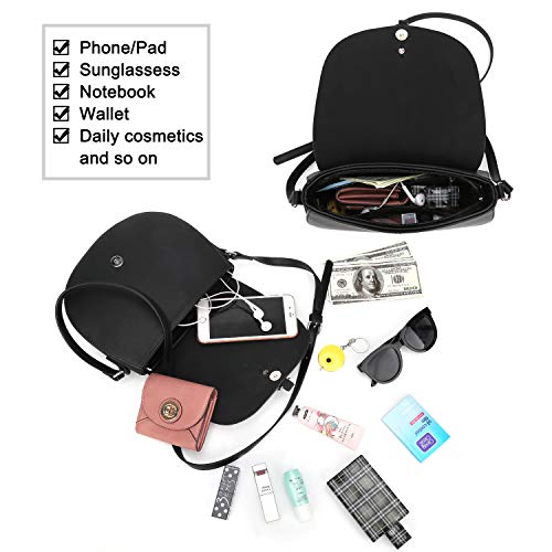 Shoulder Bag For Women Solid Color Stitching Female Crossbody Bag simple circular ladies bag Women Handbag (Black)