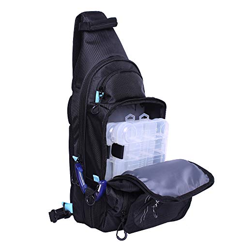 Kylebooker Fishing Pack Fishing Crossbody Gear Storage Shoulder Bag (Black with Blue)