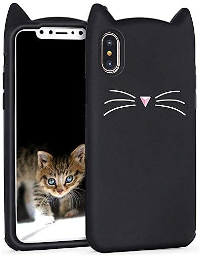 wantflyer Cute Cat iPhone Xs Max Case for Kids Women Girls,Kawaii 3D Fun Cool Soft Silicone Phone Cover for iPhone Xs Max 6.5" Black Cat