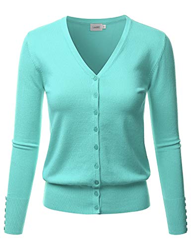 LALABEE Women's V-Neck Long Sleeve Button Down Sweater Cardigan Soft Knit-Mint-M