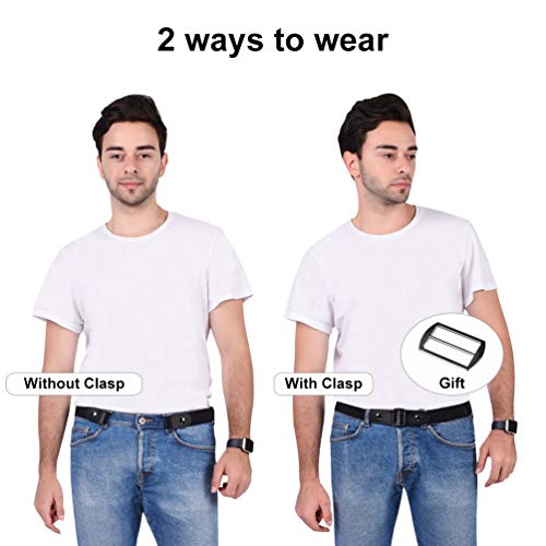 Upgraded Mens Buckle Free Adjustable Belt, 59"x1.38" Wide Stretch No Buckle Elastic Belt for Pregnant