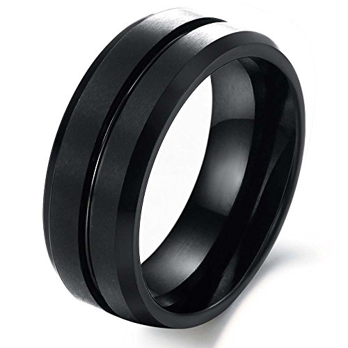8mm black retro-style streamline tungsten steel ring fo…