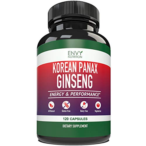 Envy Nutrition Korean Panax Ginseng Capsules - Improved Energy and Performance with Better Memory, Immunity, Concentration, Efficiency and Physical Stamina - 120 Vegan Capsules...