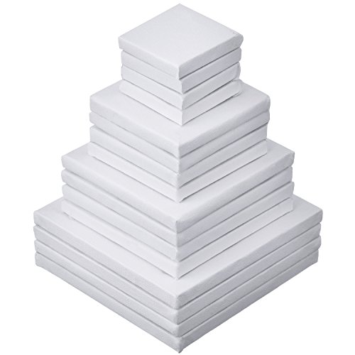 Shappy 16 Pieces Mini Canvas Art Stretched for Craft Painting Drawing, 4 Sizes (2 x 2 Inches, 3 x 3 Inches, 4 x 4 Inches, 5 x 5 Inches), 4 Pieces Each Size