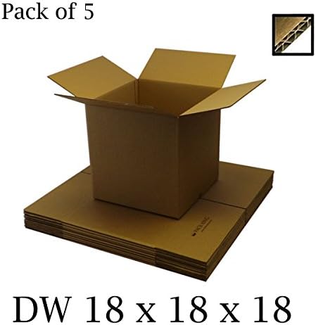 5 x Double Wall Brown Cardboard Boxes Packaging Postal, Mailing & Storage Strong Containers Flat Packed Corrugated Cartons House Moving / Removals – All Sizes Available (18" x 18" x 18" / 457 x 457 x 457mm)