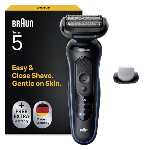 Braun Series 5 Mens Electric Shaver, 50 Minute Battery Life with Body Grooming Attachment, Cordless Wet & Dry Shaver for Men, Waterproof, 52-B1600s, Blue