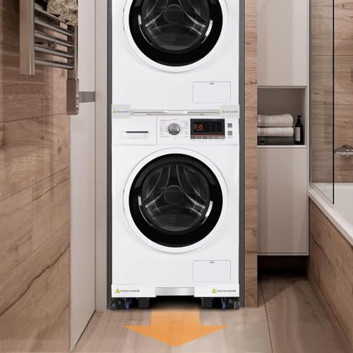 NIUXX Universal Washing Machine Base Frame with Wheels and Brake (7 cm) | Anti-vibration function, adjustable size for 42-69 cm stacked washing machines and dryers, load capacity 400 kg