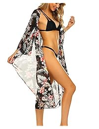 Kimono suelto de gasa con estampado floral para dama