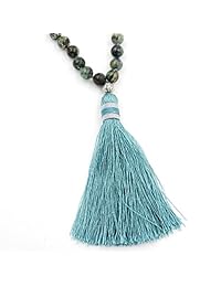 Collar con cuentas malas, piedra de gema, pulsera de malas, collar budista, mala, tejido a mano