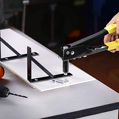 Toolwiz Heavy Duty Rivet Gun Steel Hand Riveter Kit for Sheet Metal Wooden Plastic Automotive and Duct Work w/4 Different Nozzles-2.4mm 3.2mm 4.0mm 4.8mm (3/32" 1/8", 5/32" & 3/16")