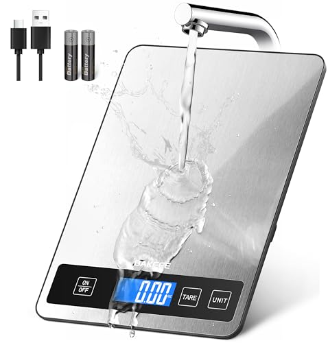Photo 1 of *************Missing charger*************
BakFee Food Scale - 15kg/33lb Rechargeable Digital Kitchen Scale with Full-View LCD Display, Grams and Ounces, Type-C or Batteries, Easy Clean Stainless Steel, for Baking, Cooking & Meal Prep, Black