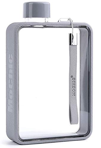 MoChic Flat Water Bottle Travel Flask Portable Travel Mug BPA Free A5 Water Bottle for Sports Camping Gym Fitness Outdoor 13oz Fit in Any Bag (grey)