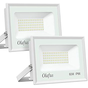 Olafus 2 Pack 60W LED Flood Light Outdoor, 6600LM Ultra Bright Floodlights, 300W Equivalent, IP66 Waterproof Exterior Security Lights, 5000K Daylight White Lighting for Backyard, Garden, Playground