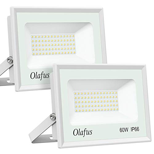 Olafus 2 Pack 60W LED Flood Light Outdoor, 6600LM Ultra Bright Floodlights, 300W Equivalent, IP66 Waterproof Exterior Security Lights, 5000K Daylight White Lighting for Backyard, Garden, Playground - Thumbnail 7