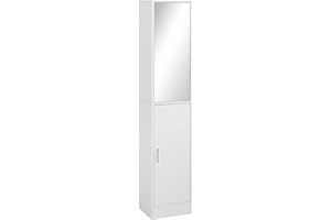 kleankin Tall Bathroom Storage Cabinet with Mirror, Narrow Bathroom Cabinet with Doors and Adjustable Shelves for Small Space