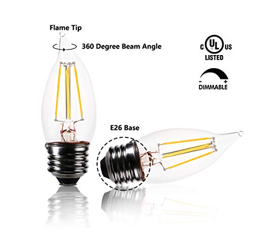 FLSNT 60 Watt Equivalent LED Chandelier Light Bulbs, Dimmable 4.5W CA11 LED Filament Bulbs, E26 Medium Base, 2700K Soft White, 12 Pack