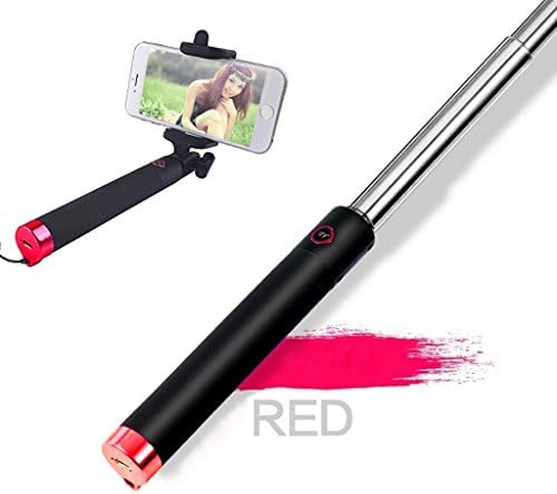 HWER 2015 New Version Wireless Bluetooth Selfie Stick Ultra Compact Foldable QuickSnap Pro Self-portrait Monopod Extendable with built-in Remote Shutter With Adjustable Phone Holder for iPhone 6, iPhone 6 Plus, iPhone 5 5s 5c and Android 4.2.2 above Smartphones£¬Bluetooth-Red