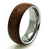 Stainless Steel Mahogany Wood Inlay Domed Ring
